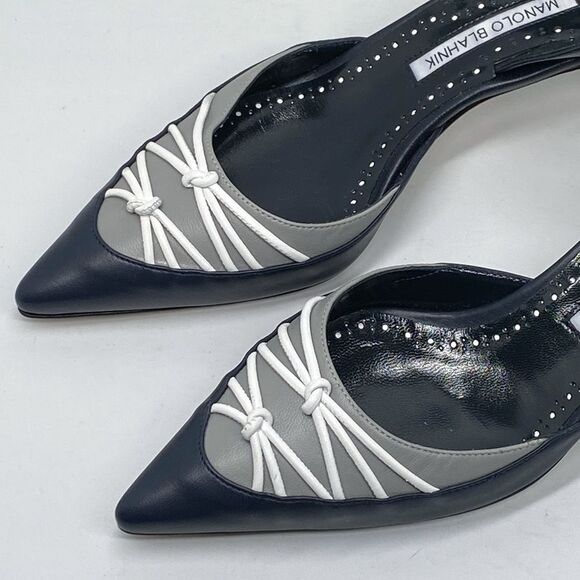 Manolo Blahnik Maretsli 50MM Leather Slingback Pumps size 37.5 - Picture 6 of 12